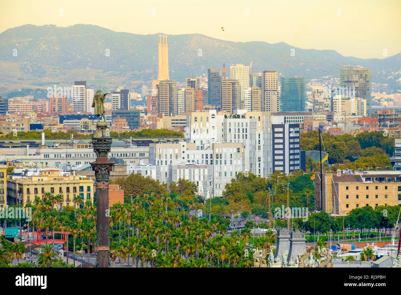 Vista aerea di Barcellona dal Montjuic, Catalogna, Spagna Foto Stock