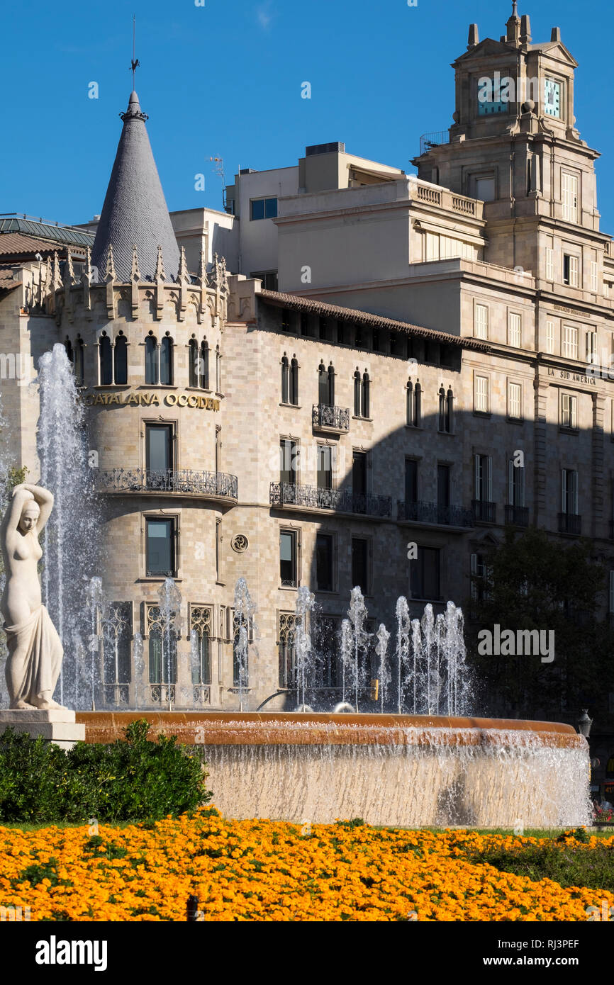 Plaza Catalunya a Barcellona, in Catalogna, Spagna Foto Stock