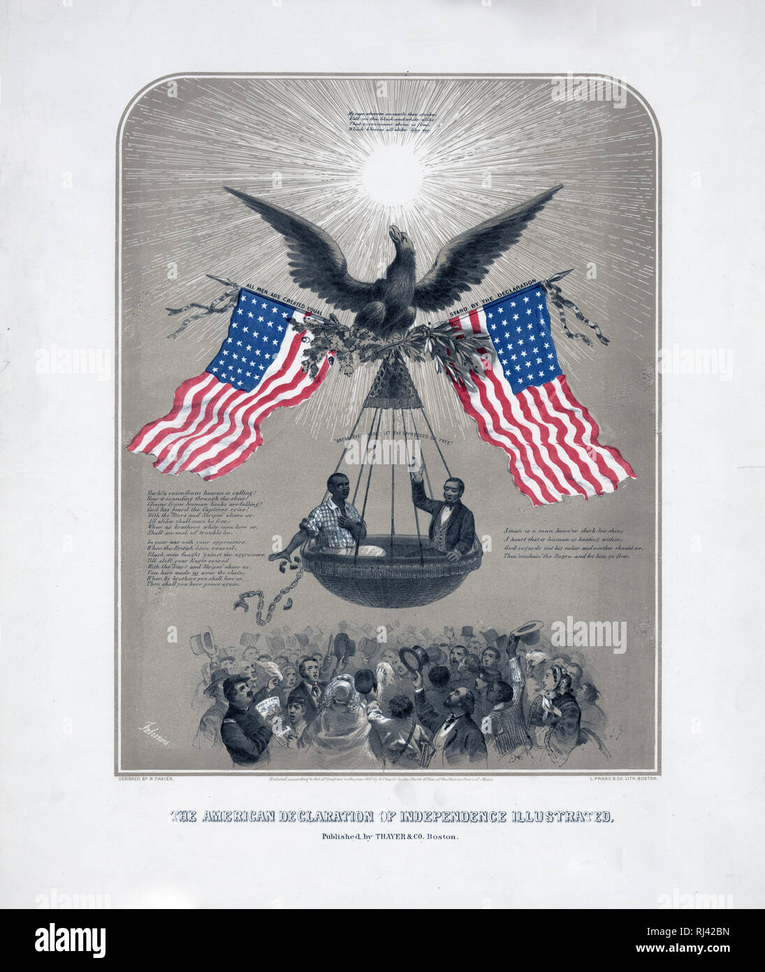 Dichiarazione di Indipendenza Americana illustrato - stampa patriottica ca. 1861 Foto Stock