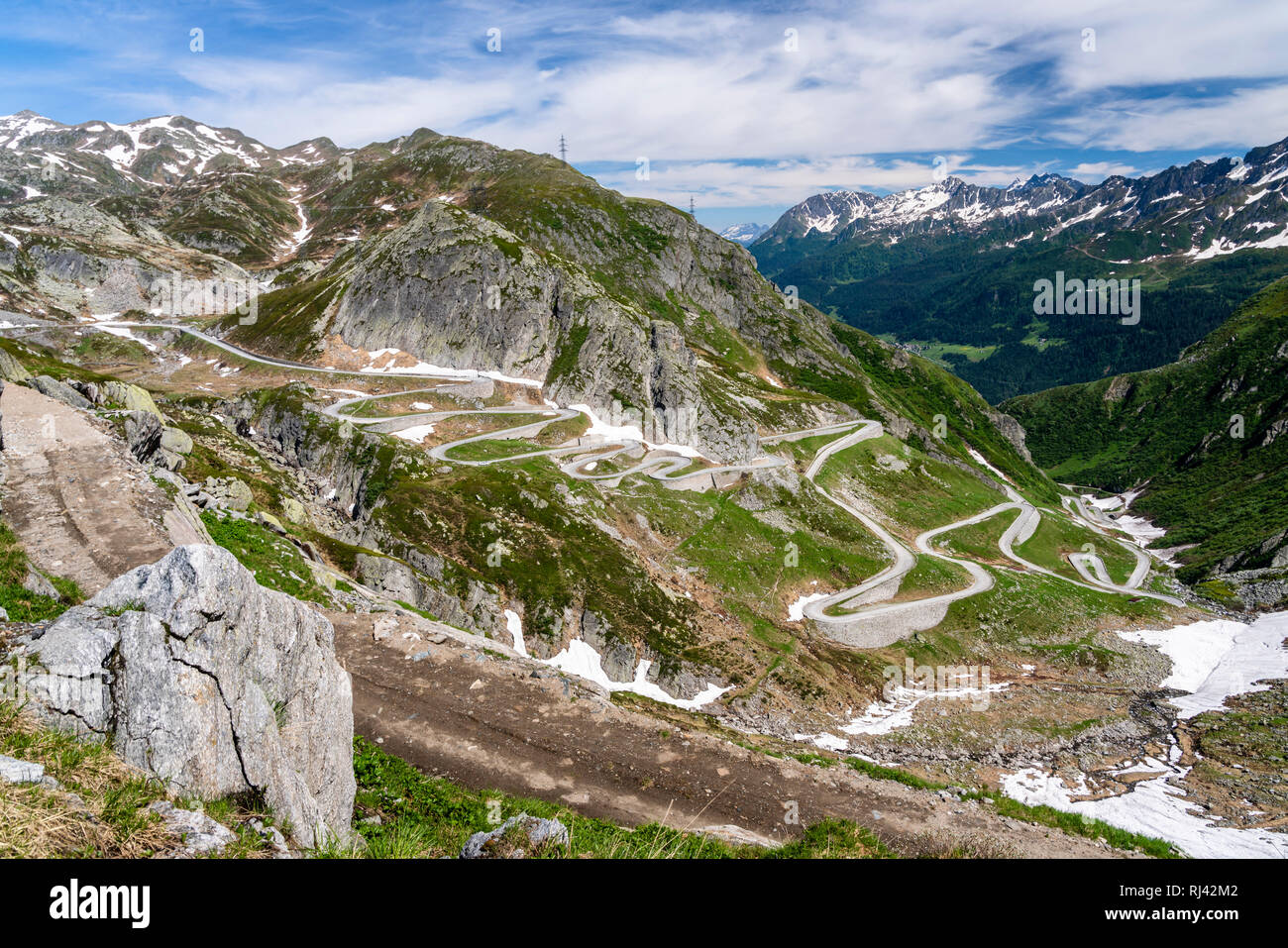 Foto aerea Tremola, pass road Gotthardpass, Canton Ticino, Svizzera Foto Stock