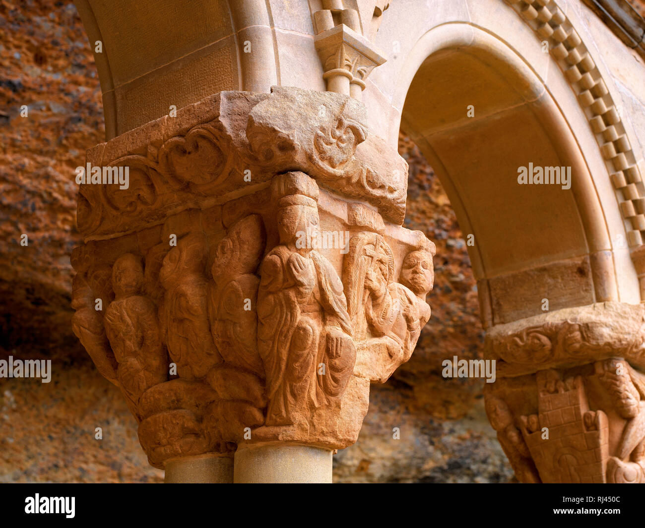 Capitello romanico, San Juan de la Peña Monastero, Spagna Foto Stock