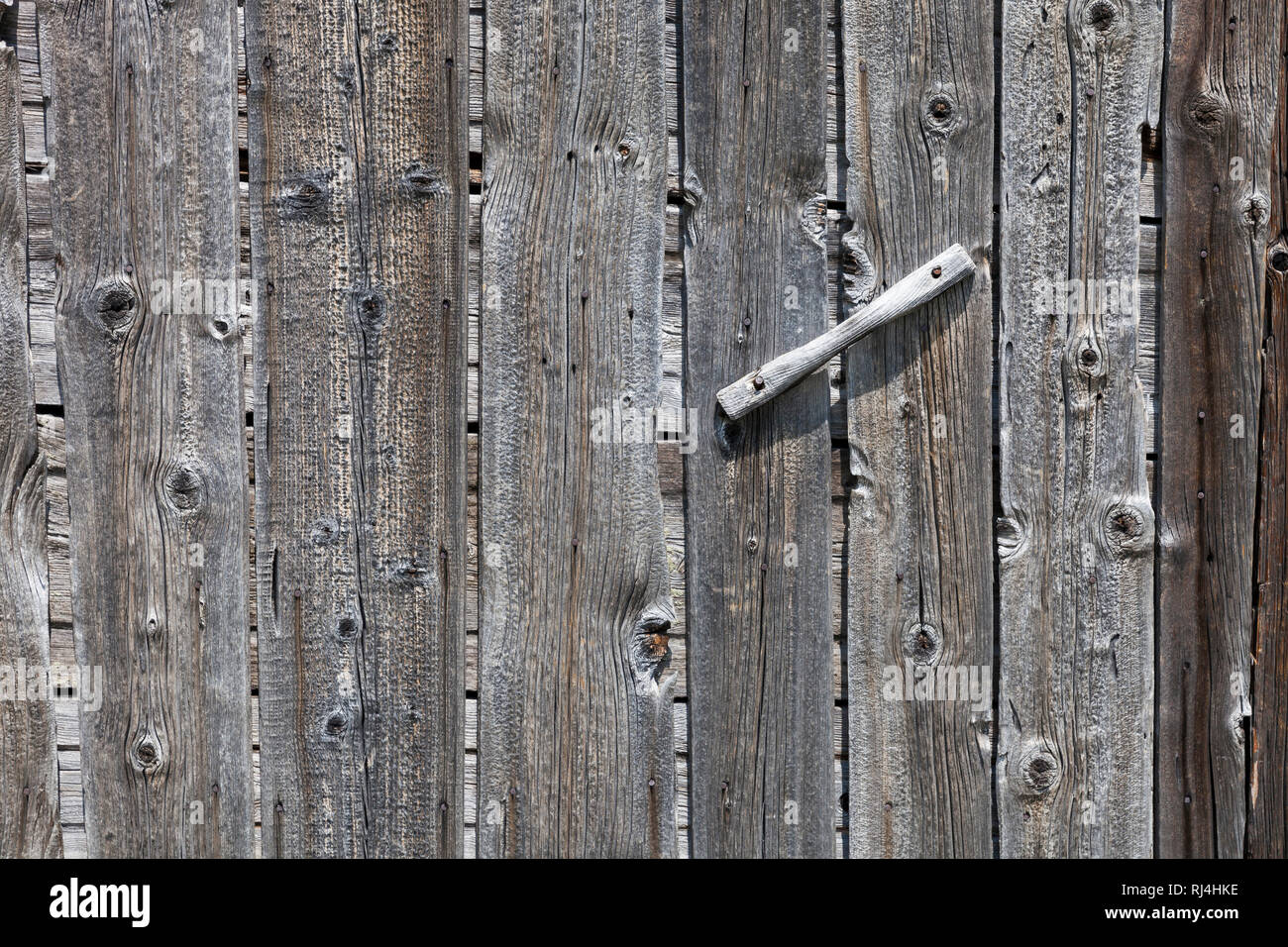 Holzwand mit T?rgriff aus alten unbehandelten vergrauten Brettern, S?dtirol, Italien, Europa, Foto Stock