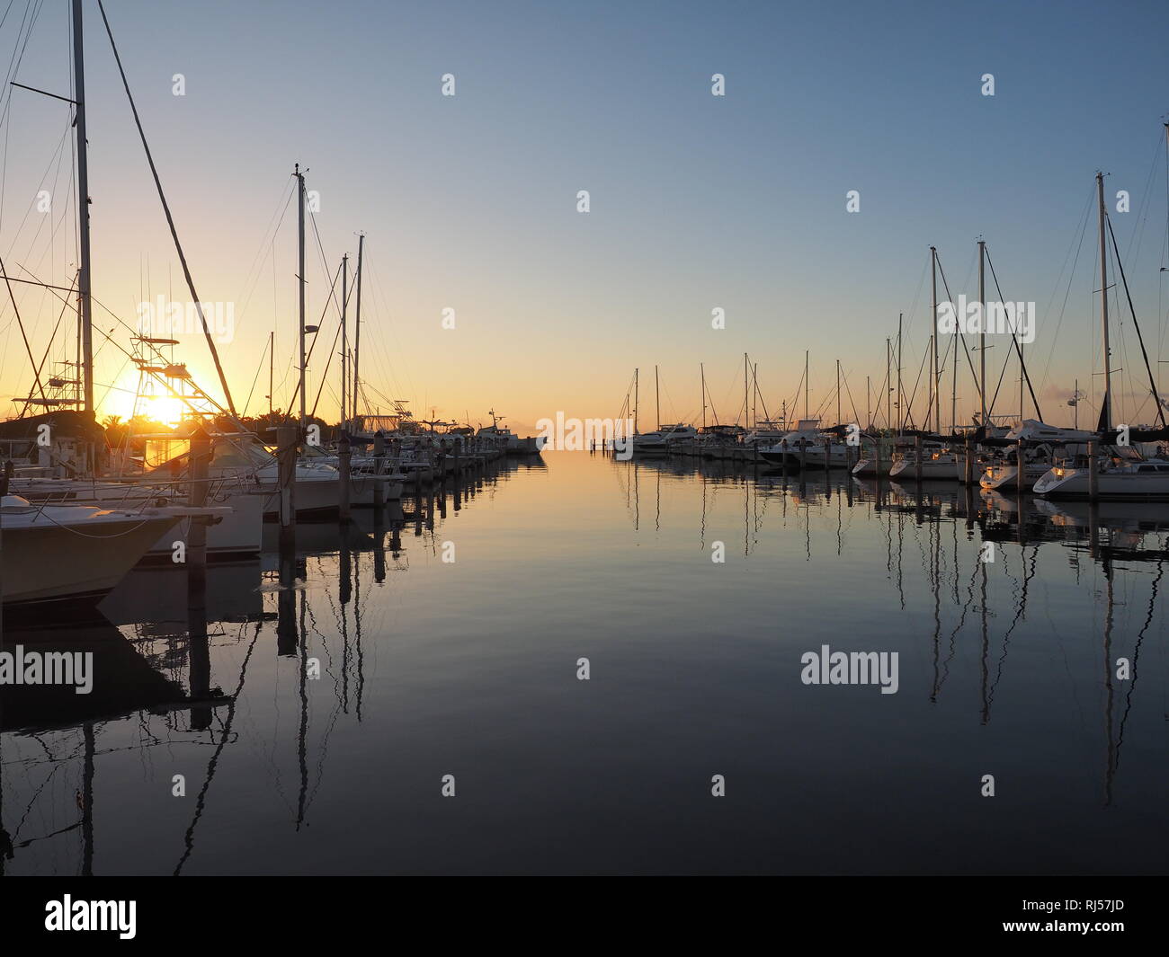 Alba sul tasto Cena Marina in Coconut Grove, Miami, Florida. Foto Stock