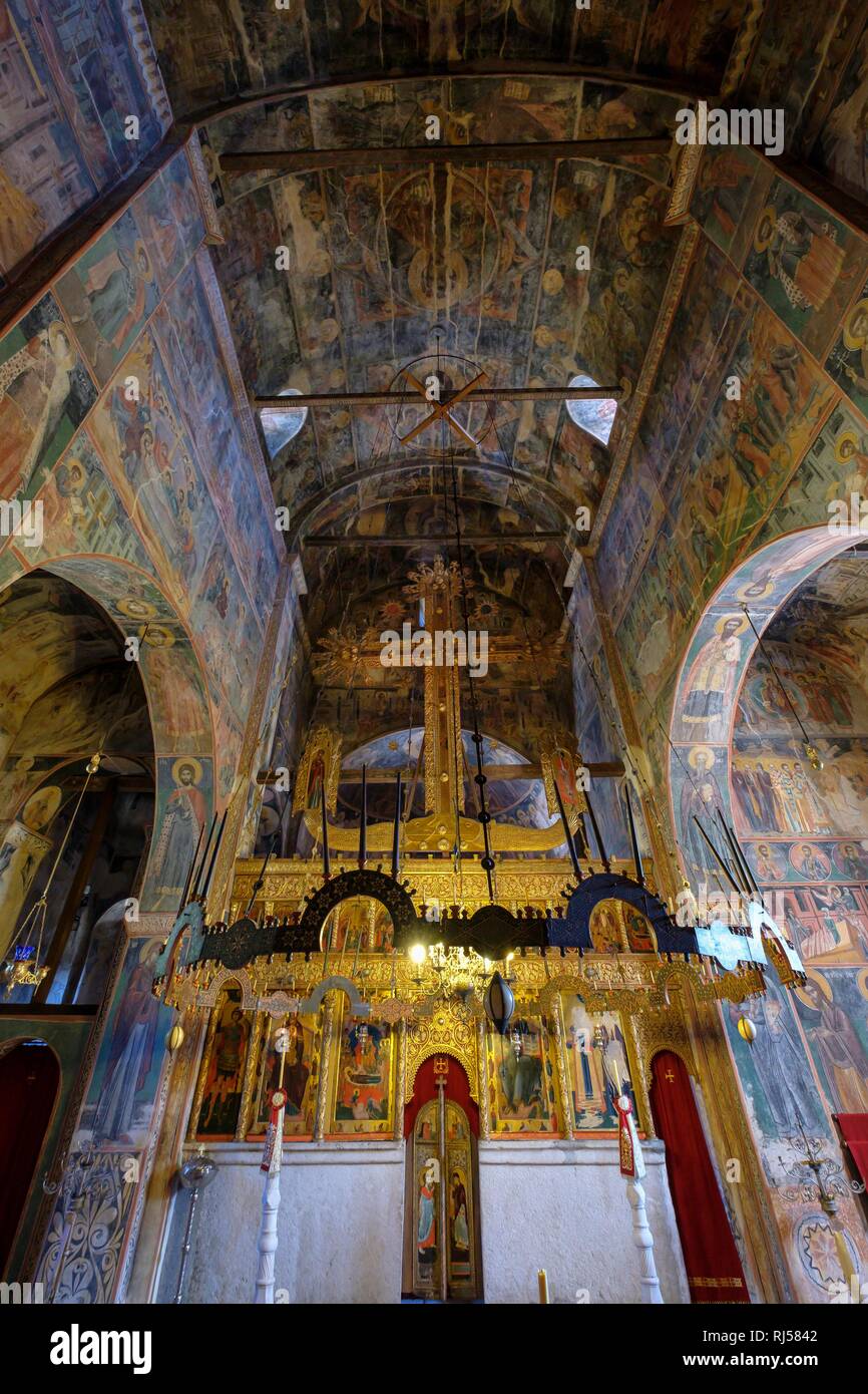 Affreschi nella chiesa del monastero, serbo monastero ortodosso Piva, provincia Pluzine, Montenegro Foto Stock