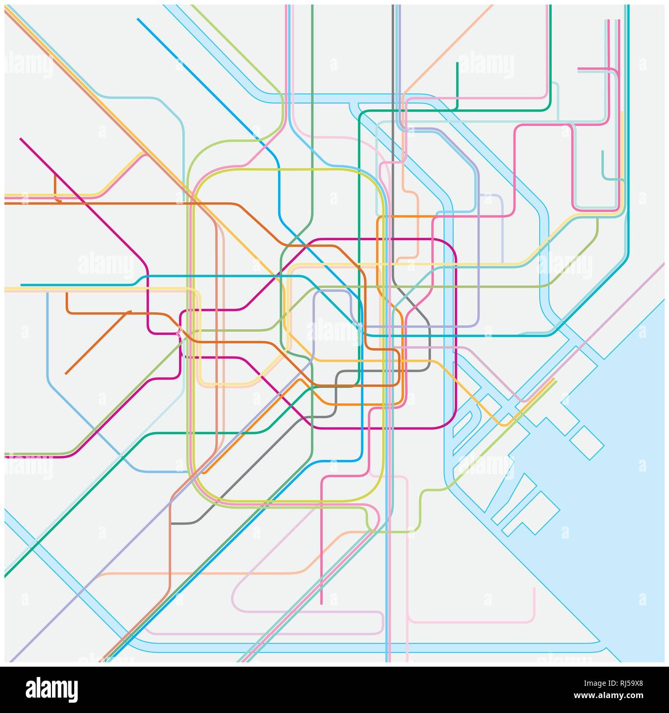 Metro colorata mappa vettoriale della capitale giapponese tokio Illustrazione Vettoriale