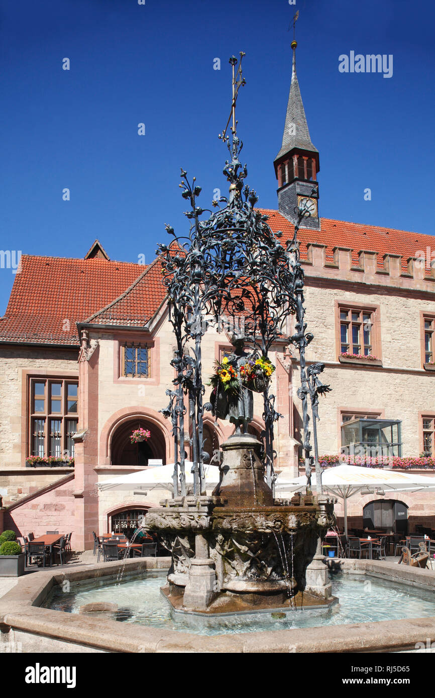 Goettingen : Altes Rathaus und Denkmal Gänselieselbrunnen auf dem Marktplatz Foto Stock