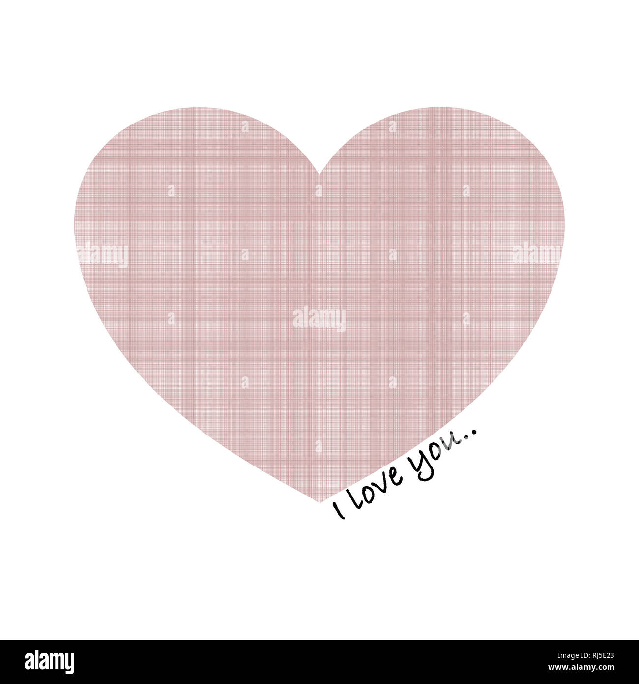 Una semplice illustrazione di San Valentino su uno sfondo bianco rosa polveroso cuore di fili ritorti con parole ti amo Foto Stock