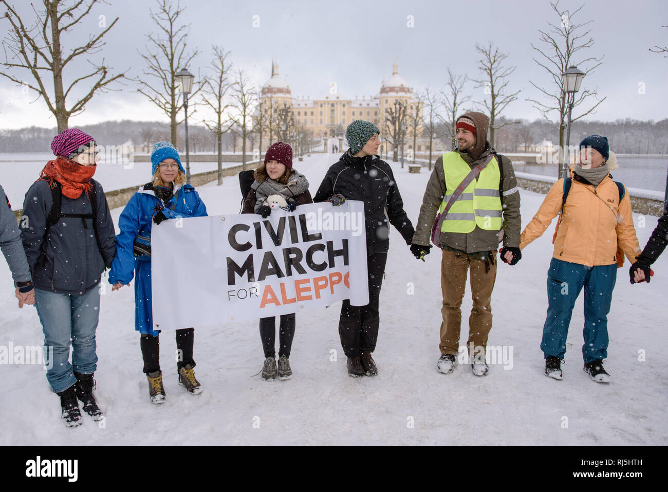 Materia civile Marzo per Aleppo, Etappe von Moritzburg nach Dresden. Foto Stock
