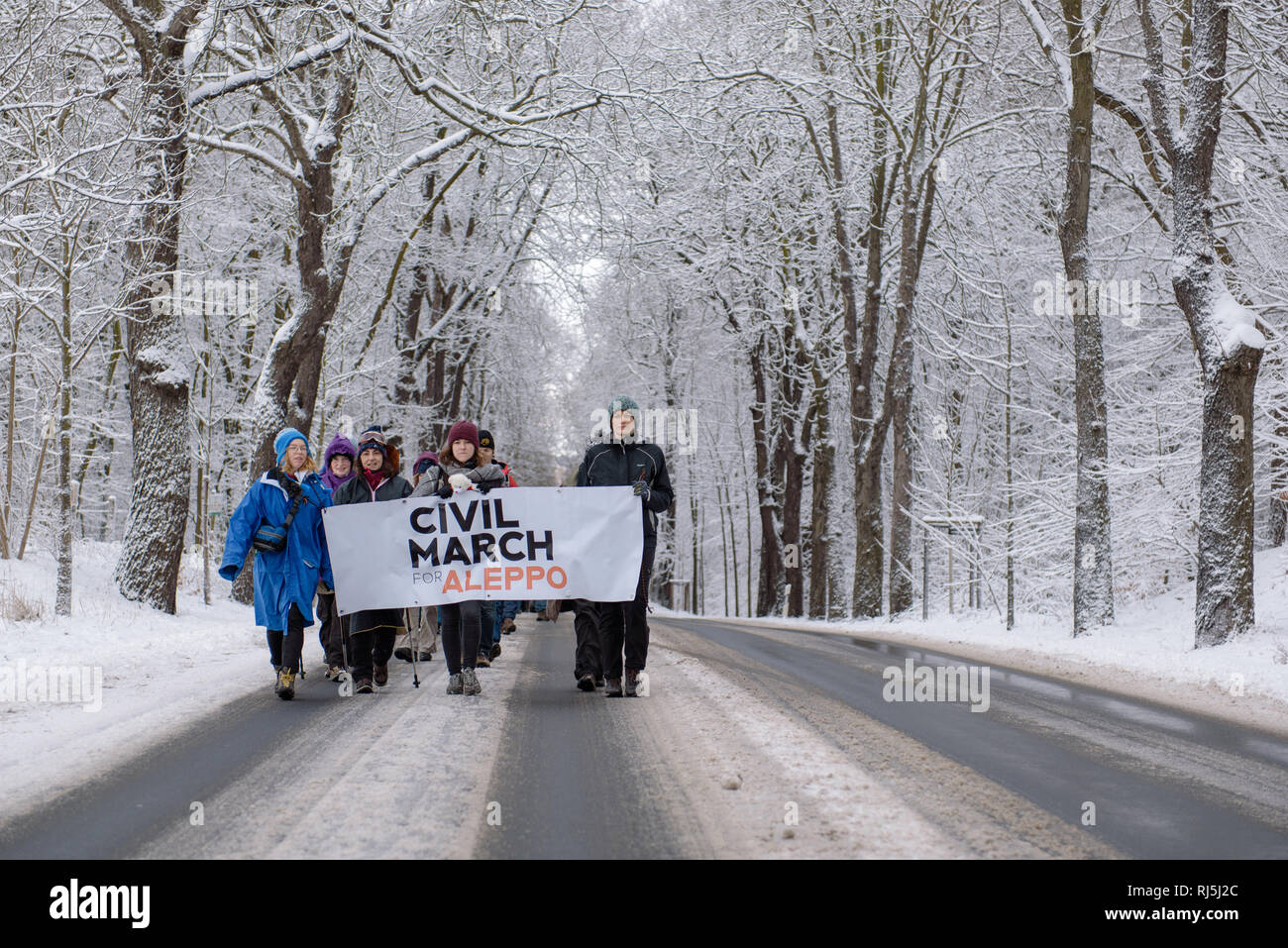 Materia civile Marzo per Aleppo, Etappe von Moritzburg nach Dresden. Foto Stock
