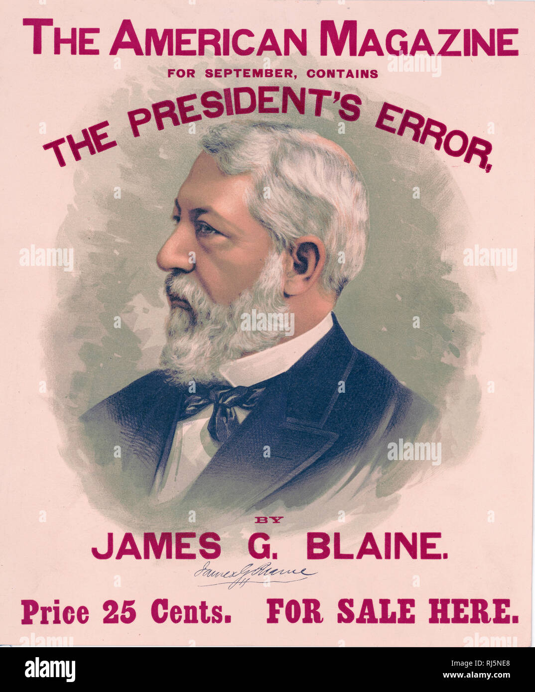 Stampa mostra James G. Blaine, busto ritratto, rivolto verso sinistra, come fiancata annunciando il settembre 1888 il problema della rivista americana Foto Stock