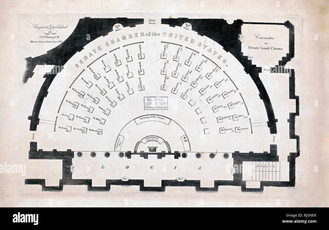 Camera del Senato degli Stati Uniti disegno ca. 1800s Foto Stock