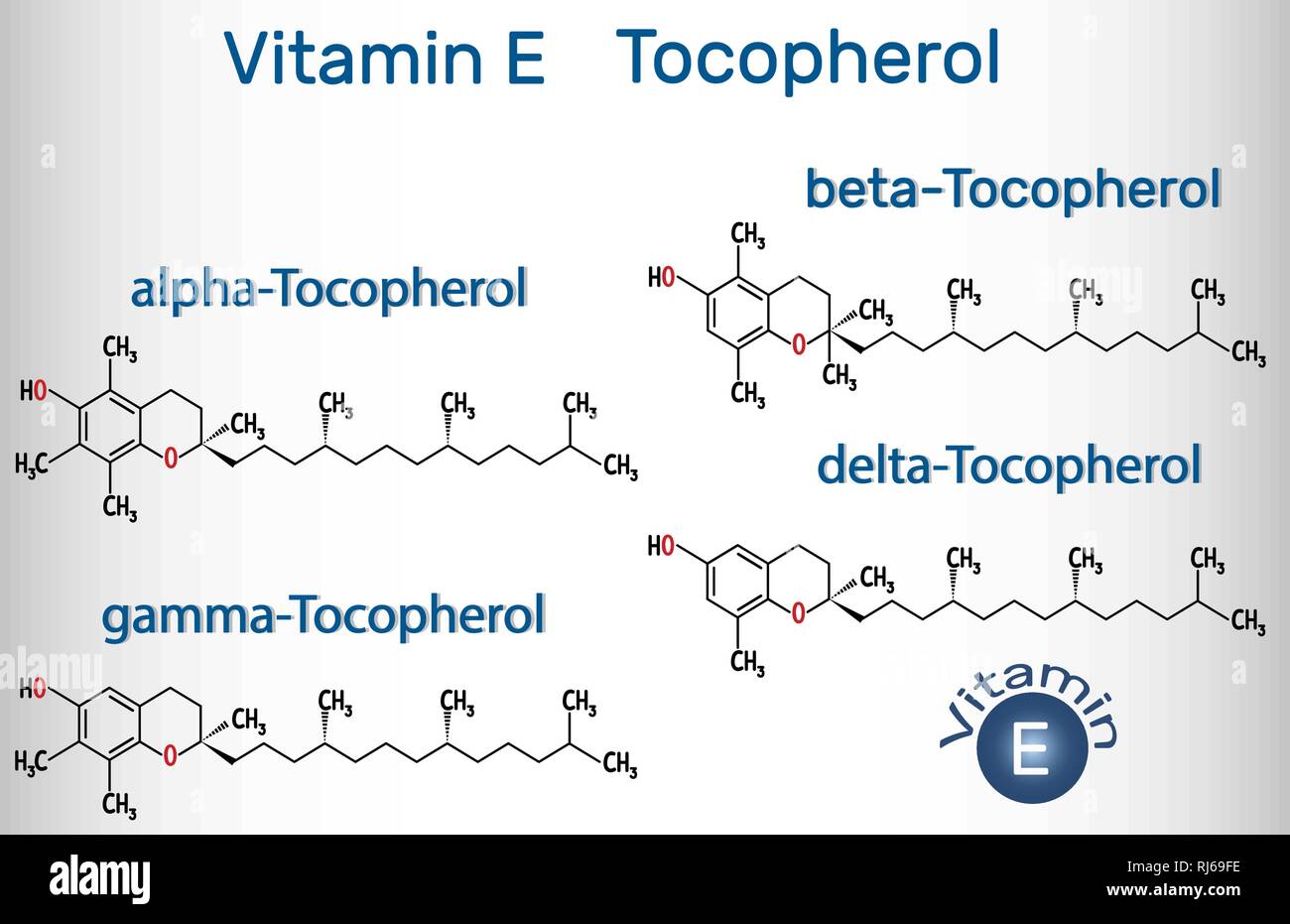 Vitamina E - Tocoferolo (alfa-, beta-, gamma, delta- molecola). Formula  chimica di struttura. Illustrazione Vettoriale Immagine e Vettoriale - Alamy