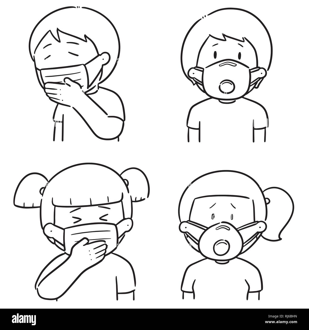 Set di vettore di persone tramite i medici maschera protettiva Illustrazione Vettoriale