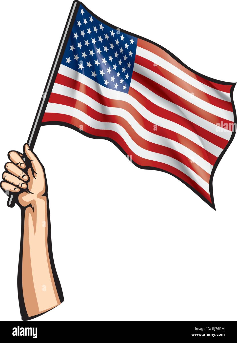 Bandiera degli Stati Uniti e la mano su sfondo bianco. Illustrazione Vettoriale Illustrazione Vettoriale