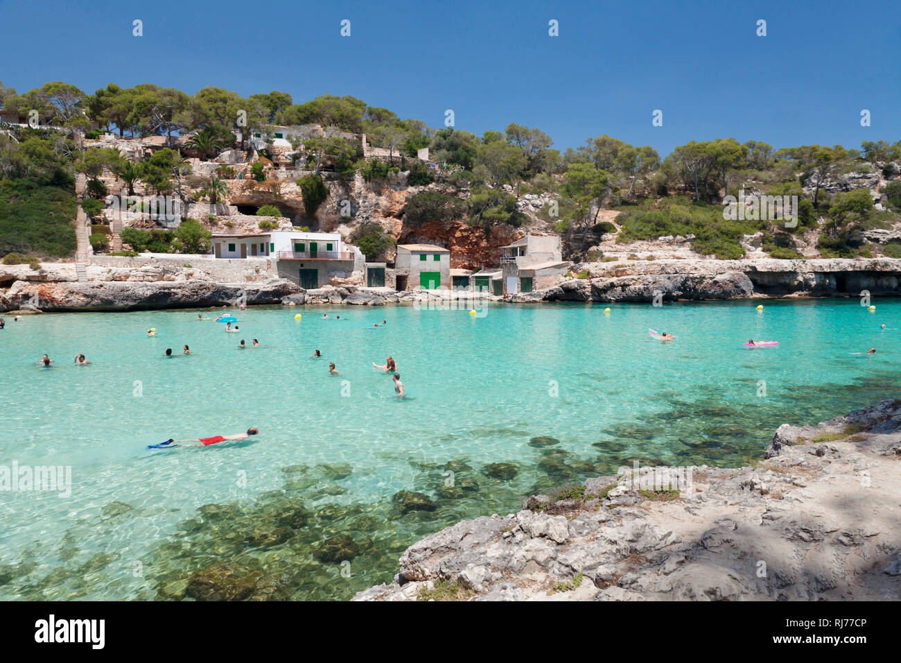 Bucht und Strand Cala Llombards, Santanyi, Ostküste, Mallorca, Balearen, Spanien Foto Stock