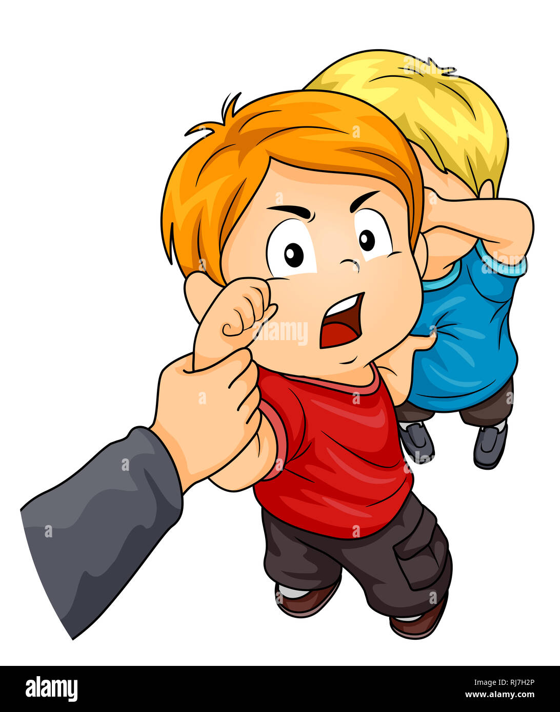 Illustrazione di una mano l'arresto di un bambino da ragazzo bullismo un altro ragazzo di capretto Foto Stock