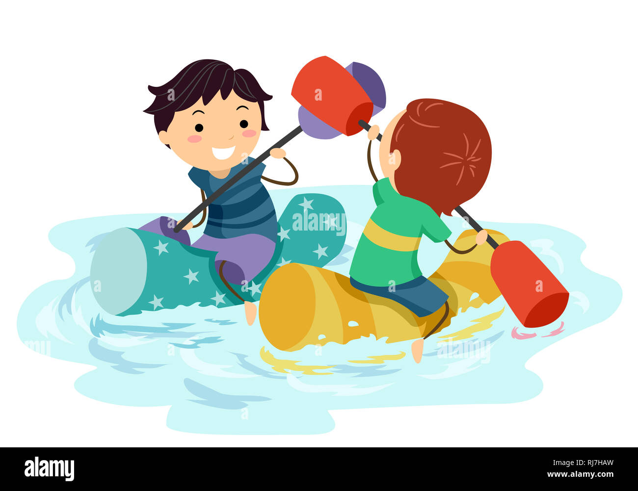 Illustrazione di Stickman Ragazzi Ragazzi su tubi galleggianti  combattimenti utilizzando giostra gonfiabile. Acqua gonfiabili giostre Foto  stock - Alamy