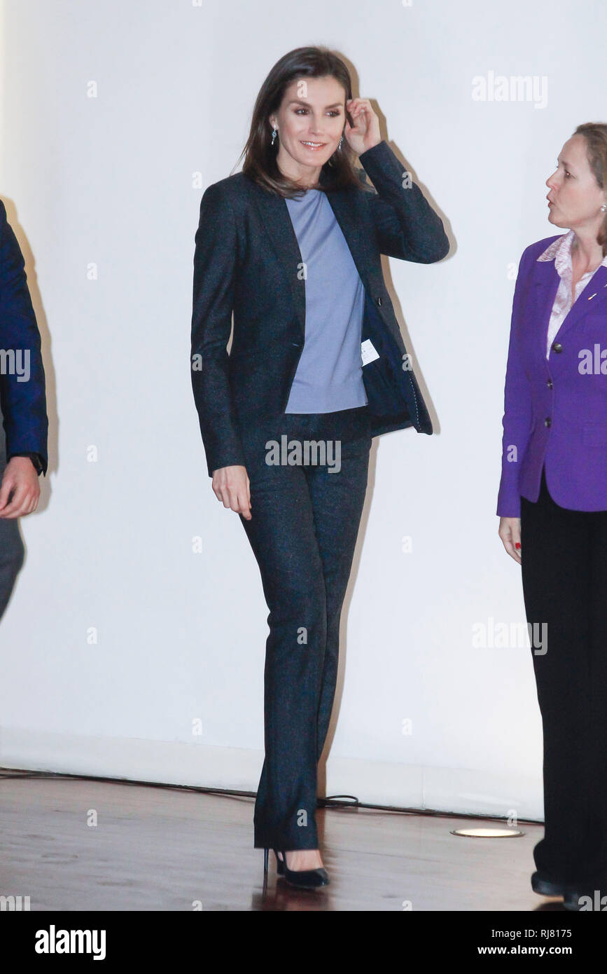 Madrid, Spagna. 05 feb 2019. Regina Letizia di Spagna partecipa alla giornata internazionale di Secure Internet presso il Museo Nazionale al Centro Artistico Reina Sofia il 5 febbraio 2019 a Madrid, Spagna. Credito: Jimmy Olsen/Media punzone ***Nessuna Spagna***/Alamy Live News Foto Stock