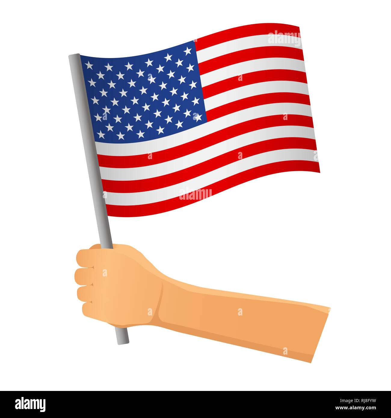 Stati Uniti d'America bandiera in mano. Sfondo patriottico. Bandiera nazionale degli Stati Uniti d'America illustrazione Foto Stock
