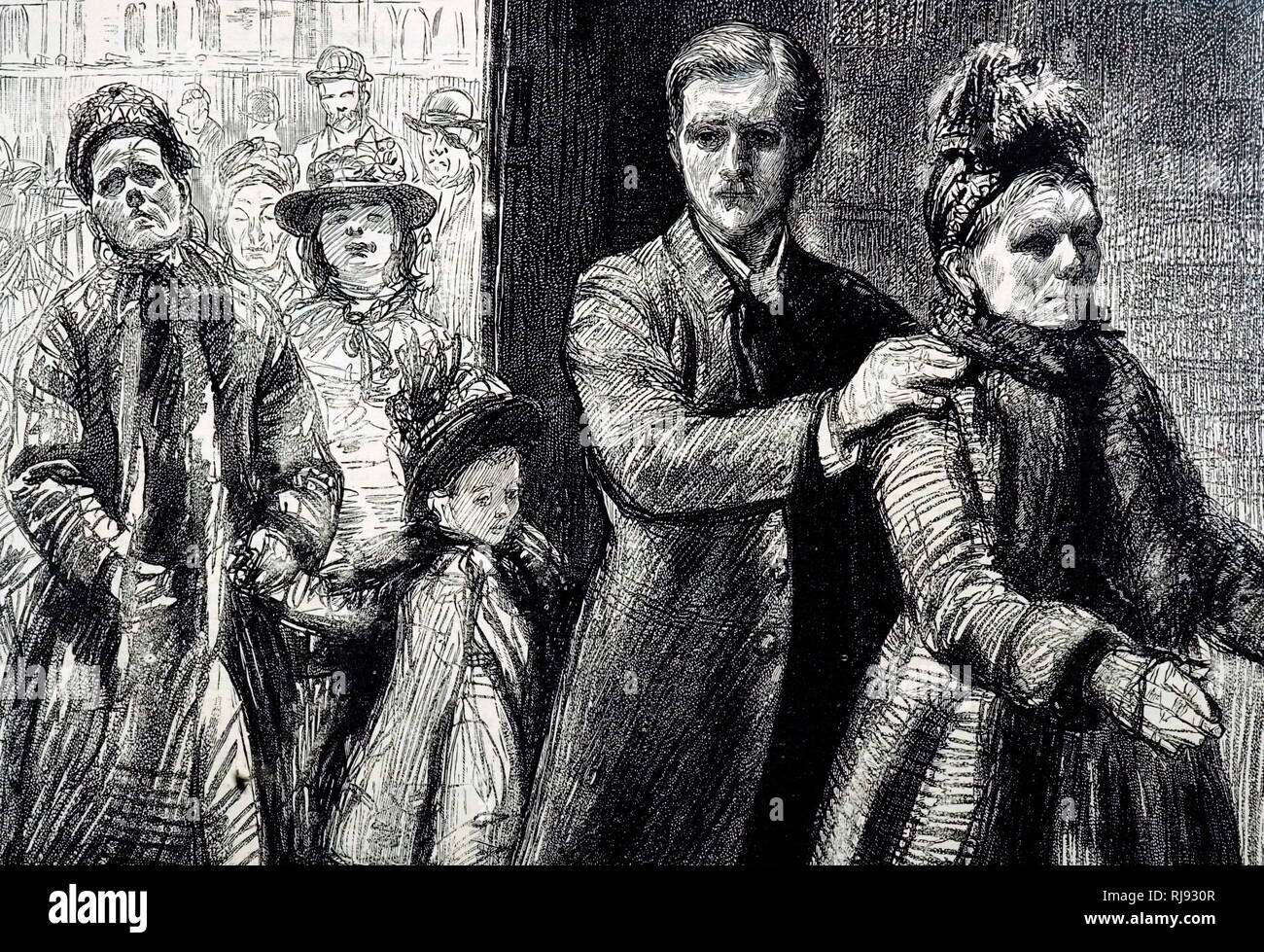 Una incisione raffigurante un cieco di ospiti che arrivano a St Phillips Istituto per il tè del pomeriggio. Datata del XIX secolo Foto Stock