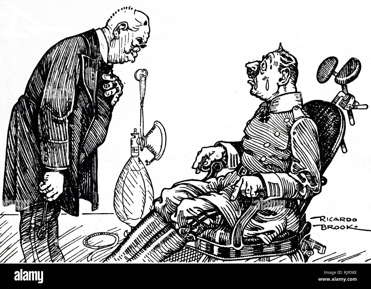Un cartoon evidenziando la minaccia del tedesco uso di gas mostarda arma di guerra. In data xx secolo Foto Stock