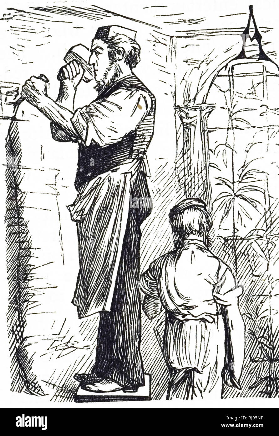 Un xix secolo inglese scalpellino a lavorare con un martello e uno scalpello. Illustrazione, 1891 Foto Stock