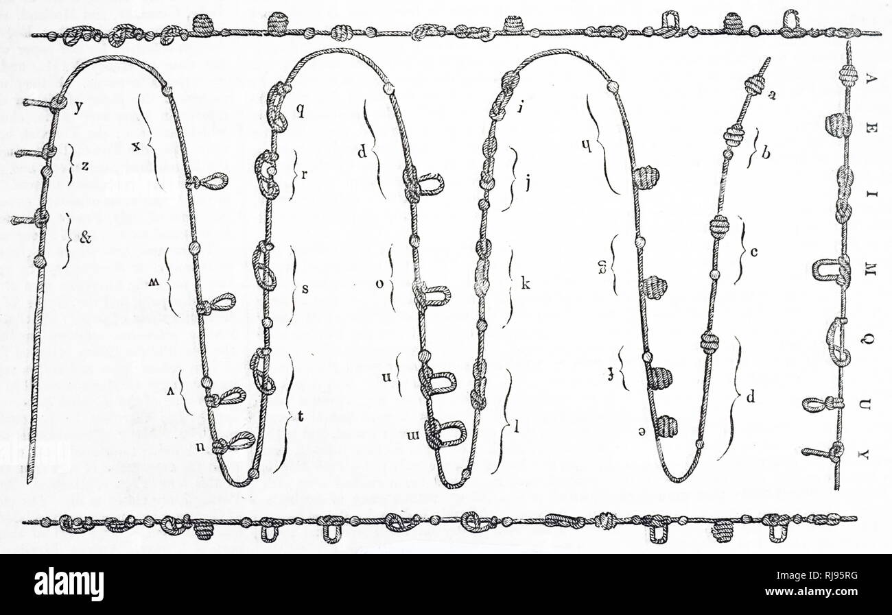 Una incisione raffigurante un alfabeto di stringa per i non vedenti. Datata del XIX secolo Foto Stock