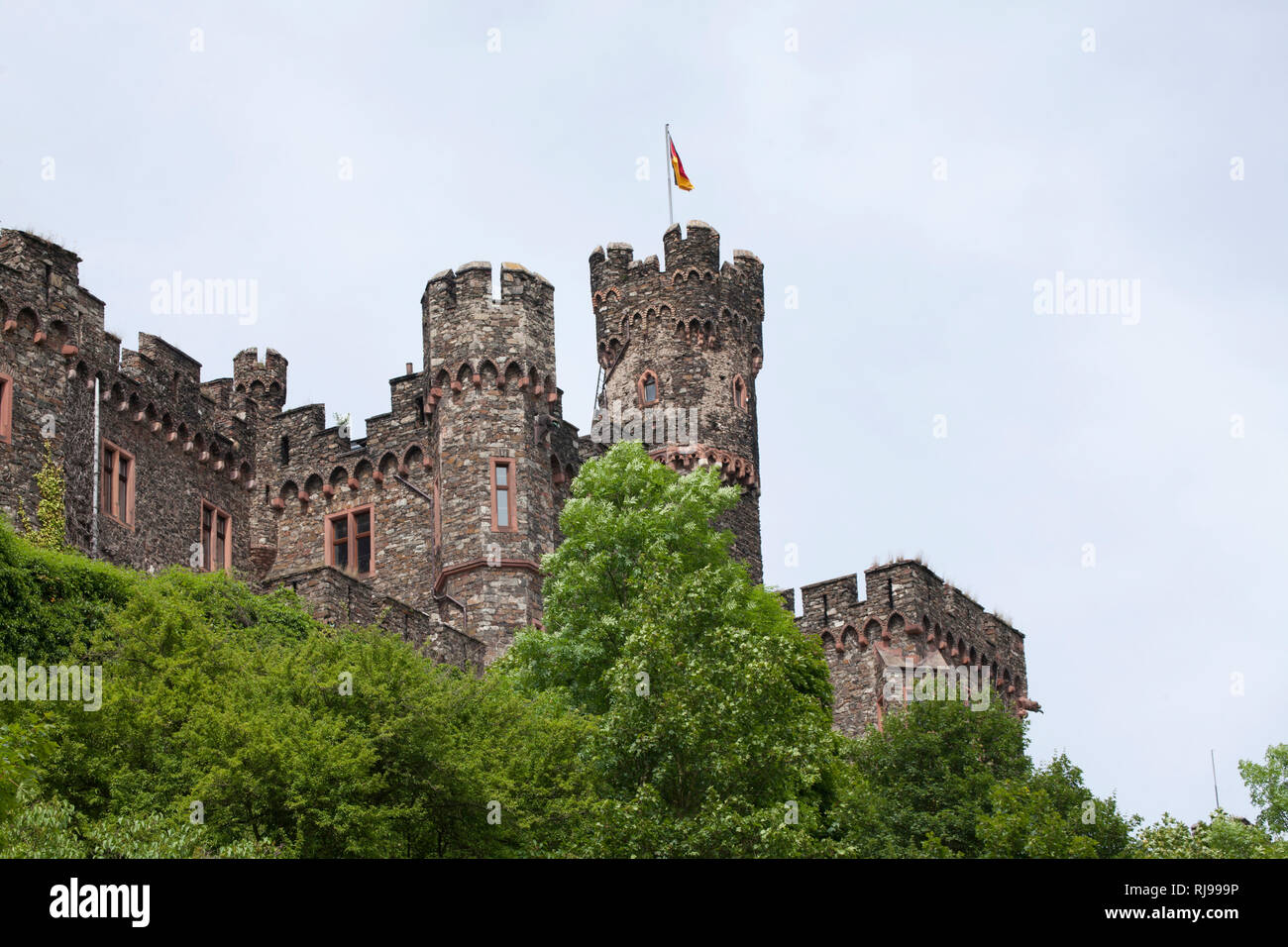 Burg Reichenstein bei Trechtingshausen, Trechtingshausen, Unesco Weltkulturerbe Oberes Mittelrheintal Renania-Palatinato, Deutschland, Foto Stock