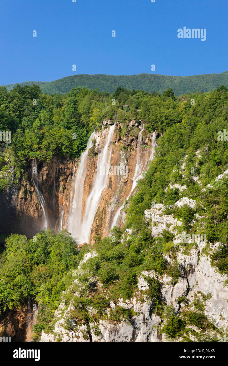 Wasserfall Veliki Slap, Nationalpark Plitvicer visto, UNESCO Weltnaturerbe, Kroatien Foto Stock