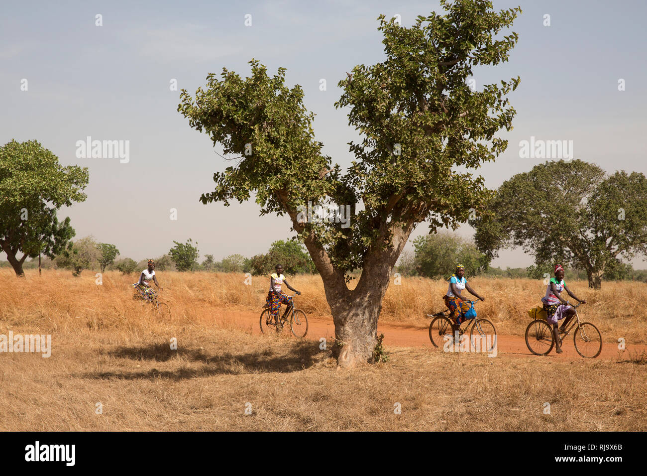 Yarsi Village, Yako, 1st dicembre 2016; ciclo femminile oltre Dem Moussa campo. Foto Stock