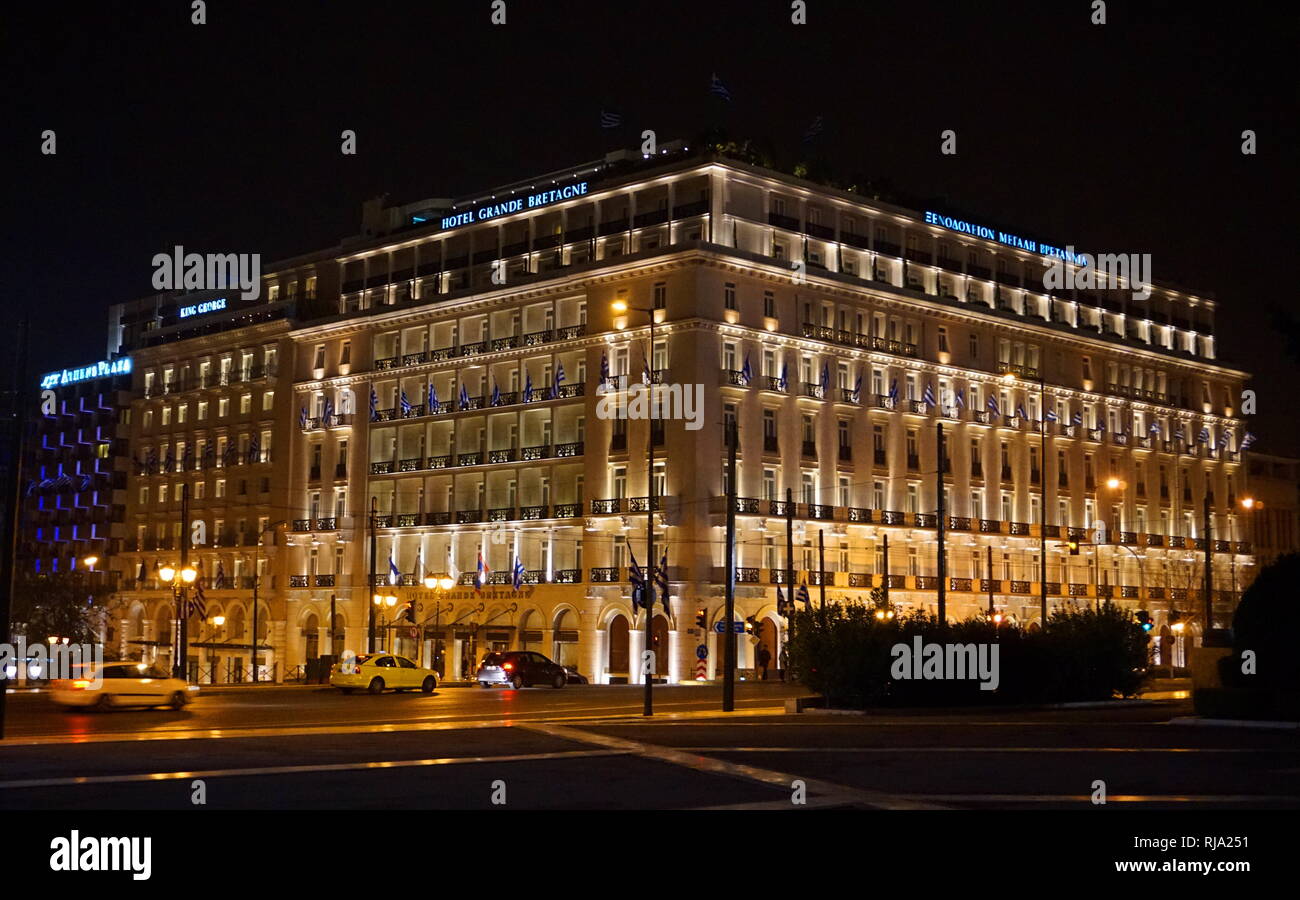 Grande Bretagne e King George Hotel in Piazza Syntagma, Atene, Grecia Foto Stock