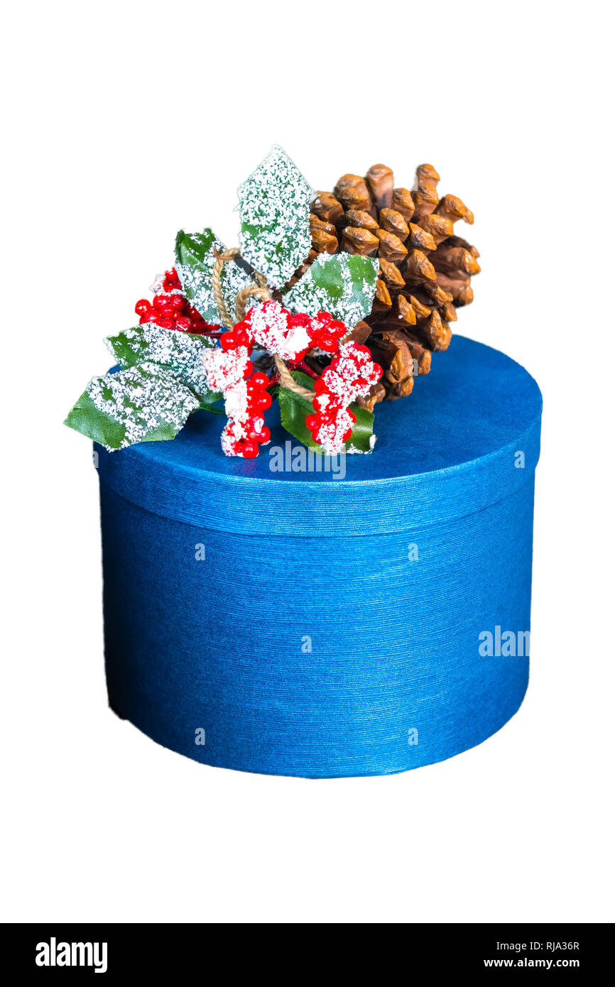 Unico blu brillante confezione regalo isolato su bianco Foto Stock