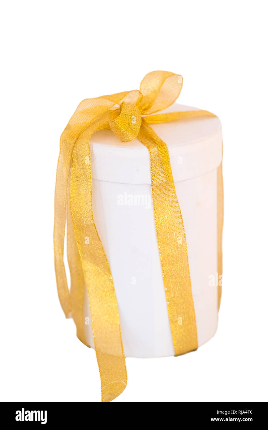 Confezione regalo con presente isolato su sfondo bianco Foto Stock