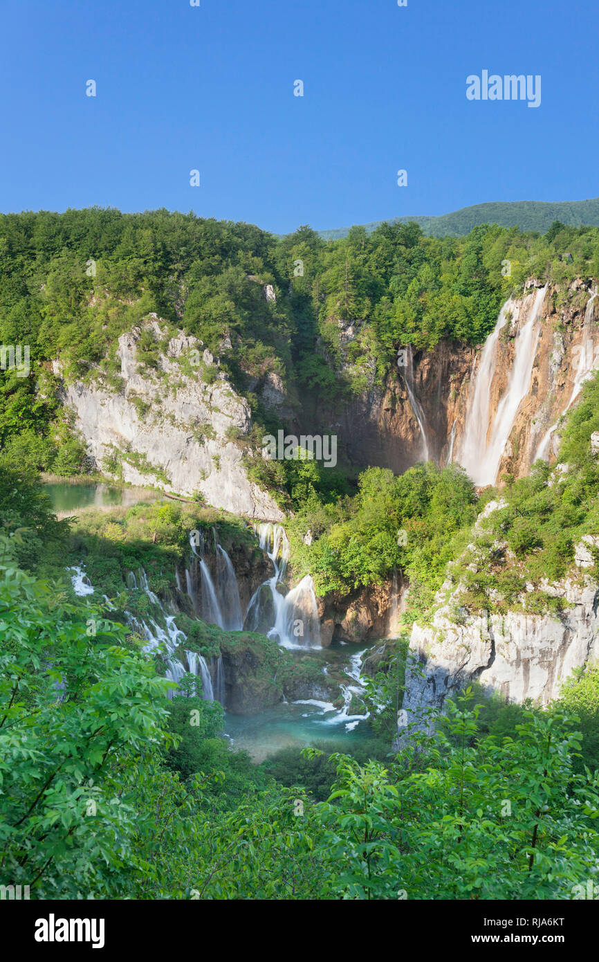 Wasserfall Veliki Slap, Nationalpark Plitvicer visto, UNESCO Weltnaturerbe, Kroatien Foto Stock