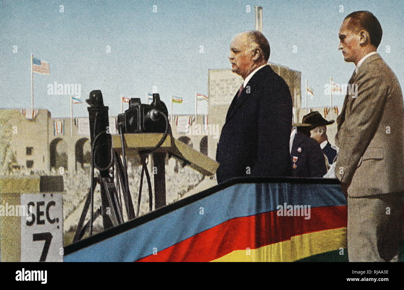 Fotografia del tice Presidente Charles Curtis apertura 1932 Olimpiadi estive di Los Angeles. Charles Curtis (1860-1936) un procuratore americano e trentunesimo Vice Presidente degli Stati Uniti. In data xx secolo Foto Stock