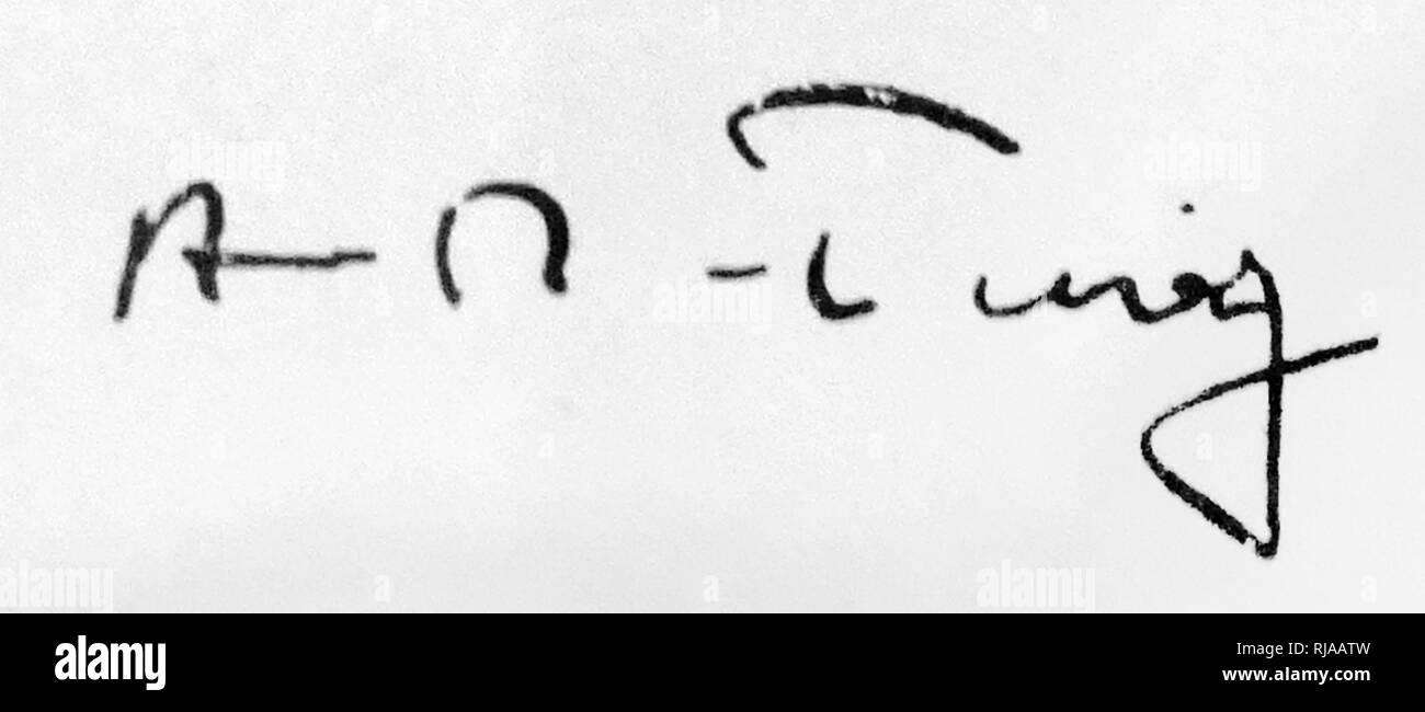 Firma di Alan Turing (1912 - 1954), inglese computer scienziato, matematico, logician, cryptanalyst, filosofo, biologo teorico. Foto Stock