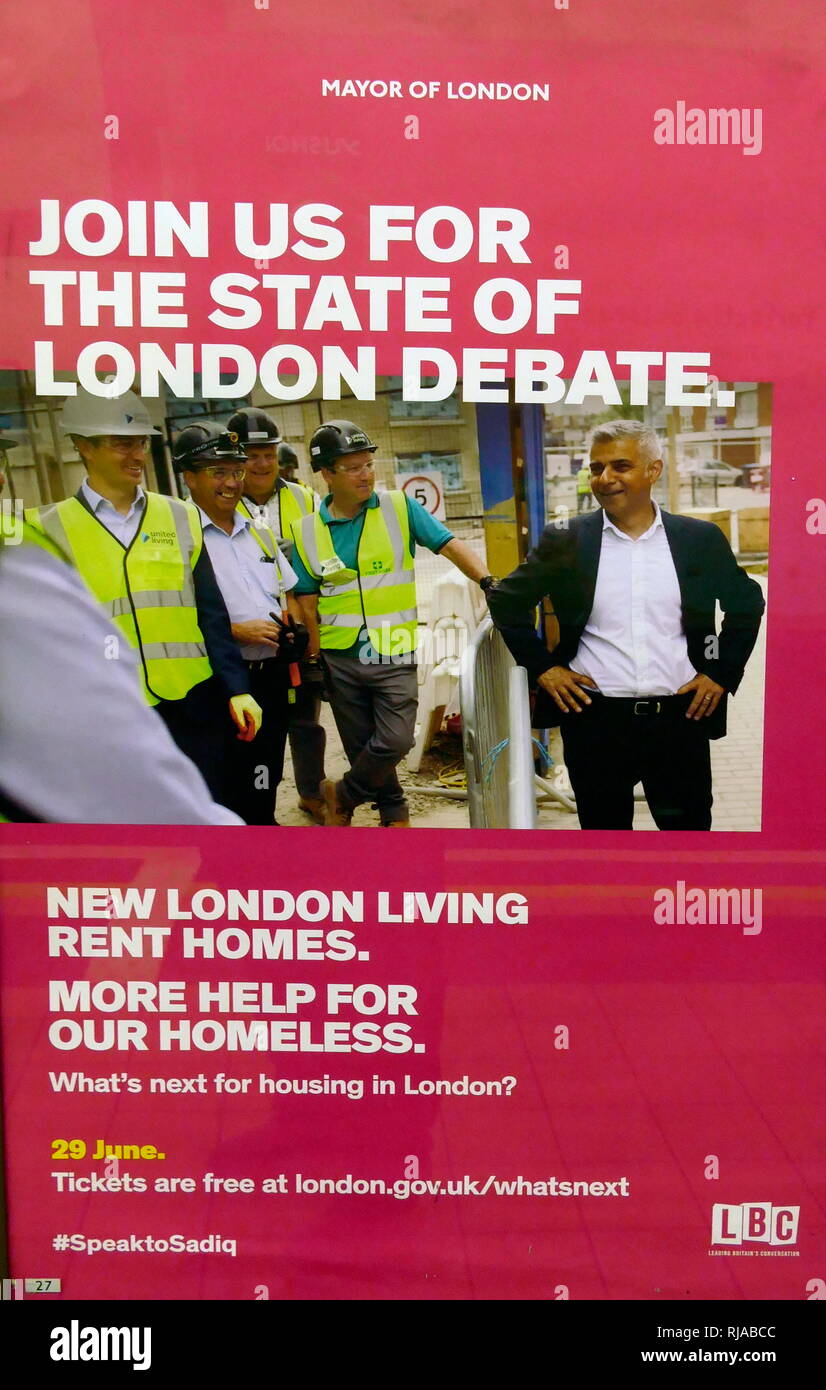Il foglio illustrativo per Sadiq Khan, il sindaco di Londra del dibattito sulla stato di Londra. Il 29 giugno 2016 Foto Stock