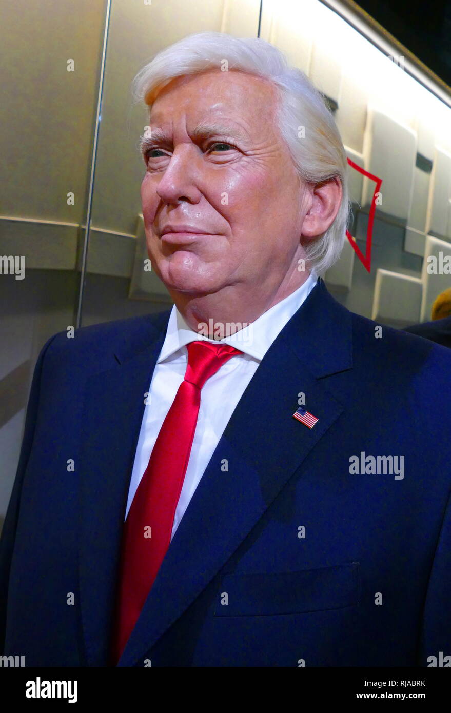 Waxwork figura di Donald John Trump (nato nel 1946); il Presidente degli Stati Uniti, dal 20 gennaio 2017. Prima di entrare in politica, egli era un uomo di affari e personalità di televisione Foto Stock