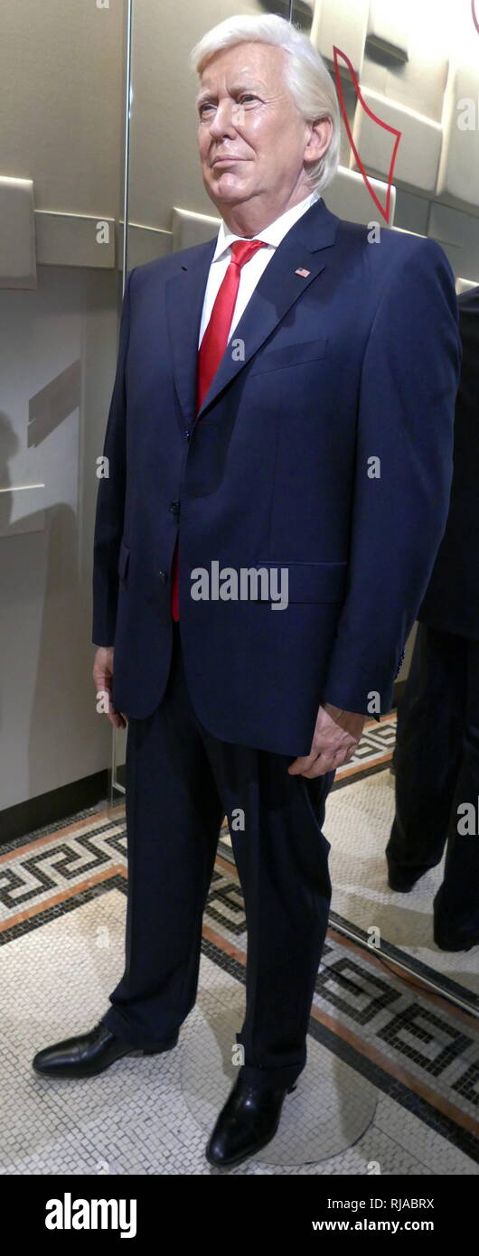 Waxwork figura di Donald John Trump (nato nel 1946); il Presidente degli Stati Uniti, dal 20 gennaio 2017. Prima di entrare in politica, egli era un uomo di affari e personalità di televisione Foto Stock