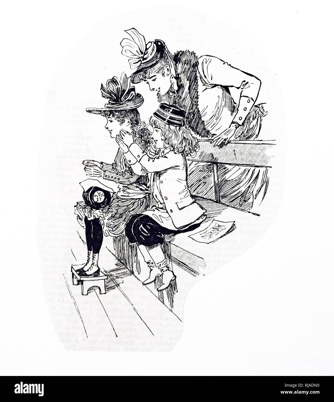 Una incisione raffigurante dei bambini francesi al circo, uno dei tradizionali di intrattenimento nel Natale. Illustrato da Ethel Marte (1876-1959) un americano woodblock print artist e libro per bambini illustrator. Datata del XIX secolo Foto Stock