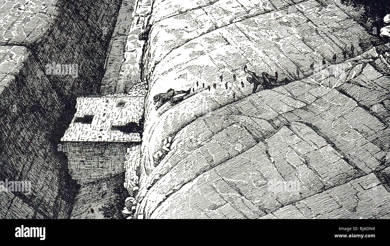Una incisione raffigurante una grotta dimora nel lato delle scogliere su un ramo del fiume San Juan, accessibile solo dai passi. In Arizona, Colorado, Utah regione vi sono resti di molte di queste abitazioni di roccia. Datata del XIX secolo Foto Stock