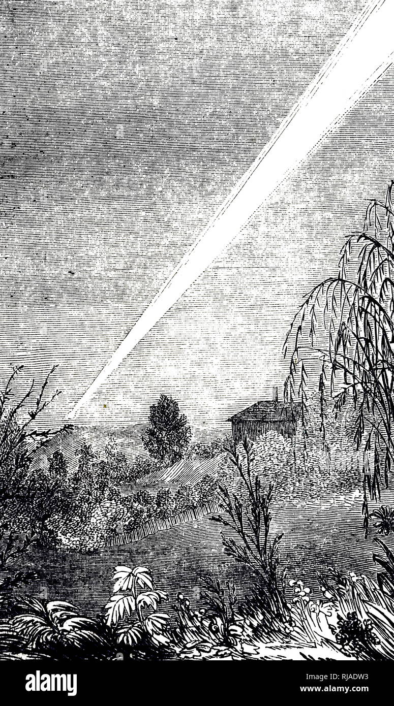 Una incisione raffigurante la grande cometa del 1843 come osservato nei pressi di Hobart. Datata del XIX secolo Foto Stock