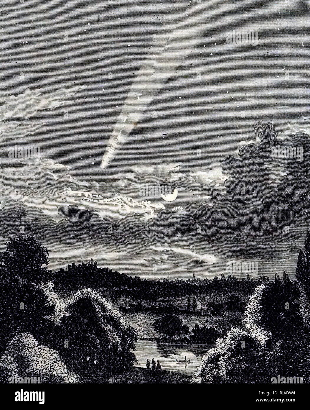 Una incisione raffigurante la grande cometa del 1843. Datata del XIX secolo Foto Stock