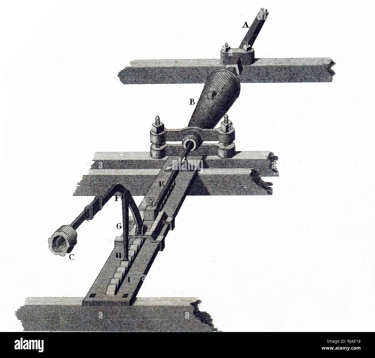 Una incisione raffigurante un cannone di trivellazione. Datata del XIX secolo Foto Stock