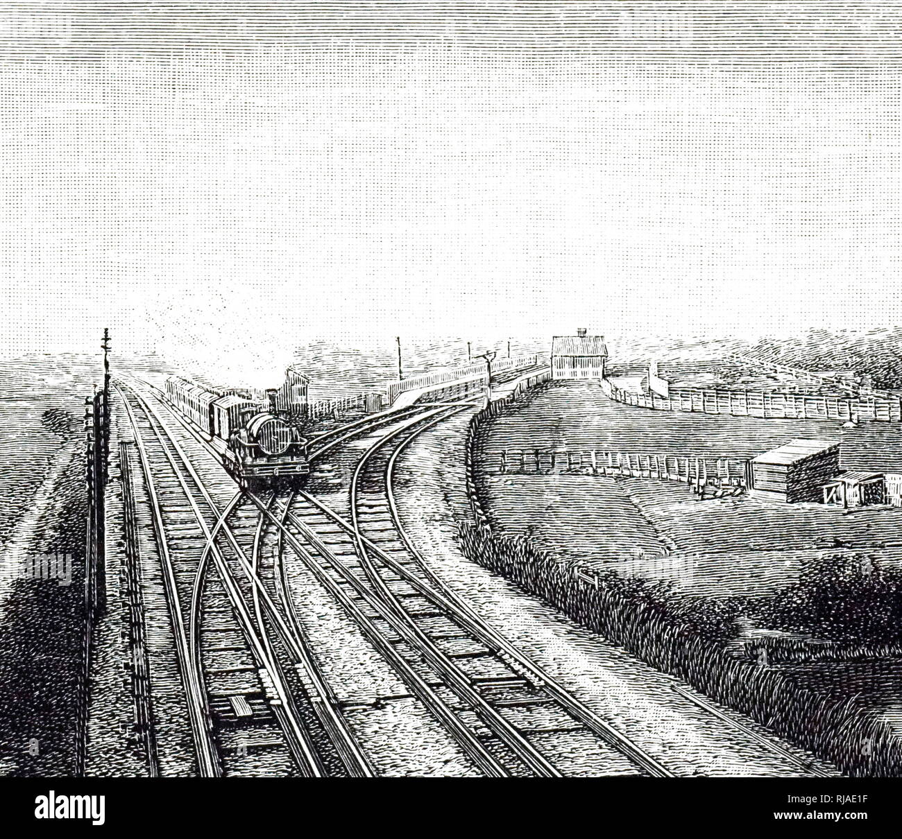 Illustrazione raffigurante un complesso britannico del XIX secolo nodo ferroviario in Worle Somerset. 1892 Foto Stock
