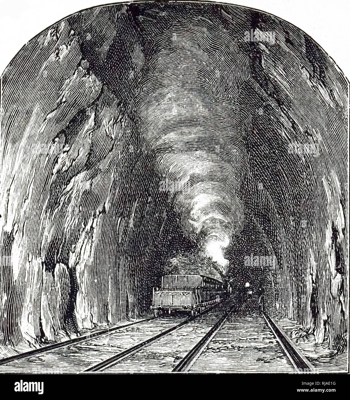 Illustrazione raffigurante un interno di una scatola tunnel sulla vasta ferrovia a Bath, Inghilterra. 1892 Foto Stock