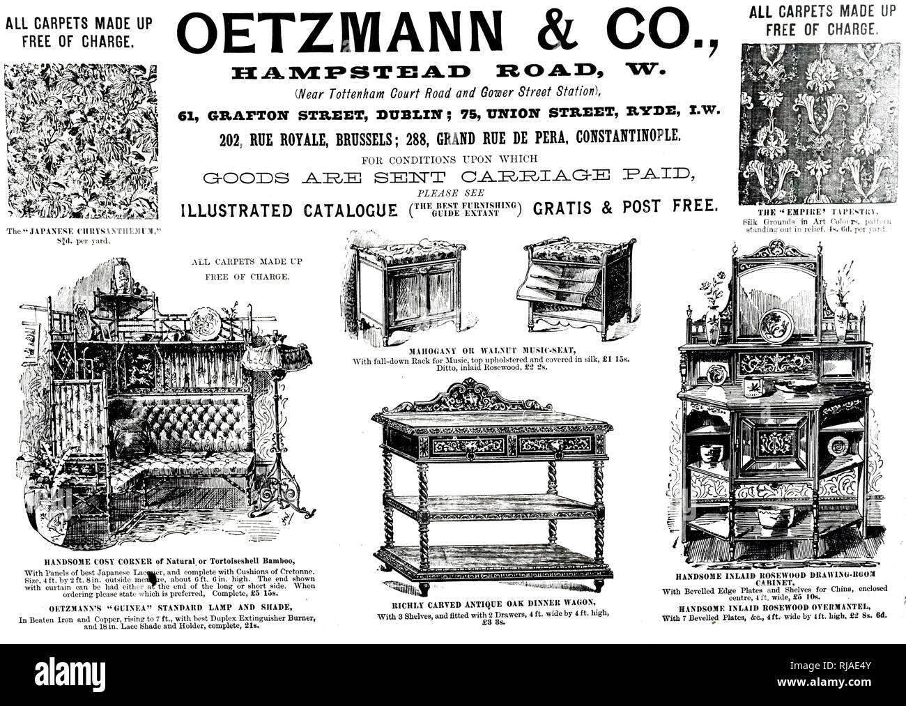 Xix secolo annuncio, per 'Oetzmann & Co', mobili; Inghilterra; 1895 Foto Stock