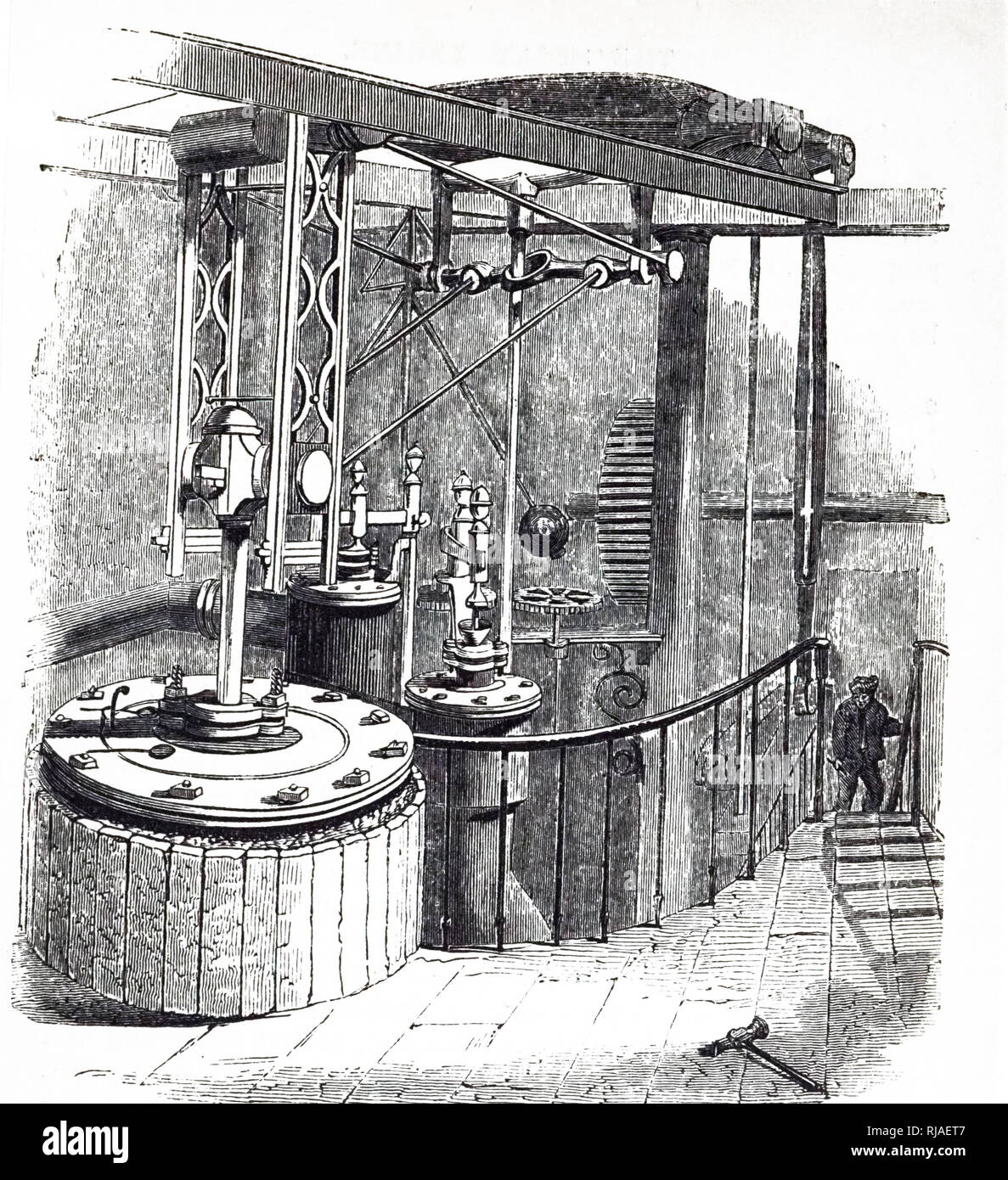 Una incisione raffigurante un doppio effetto motore a vapore, città segherie, Londra. Datata del XIX secolo Foto Stock
