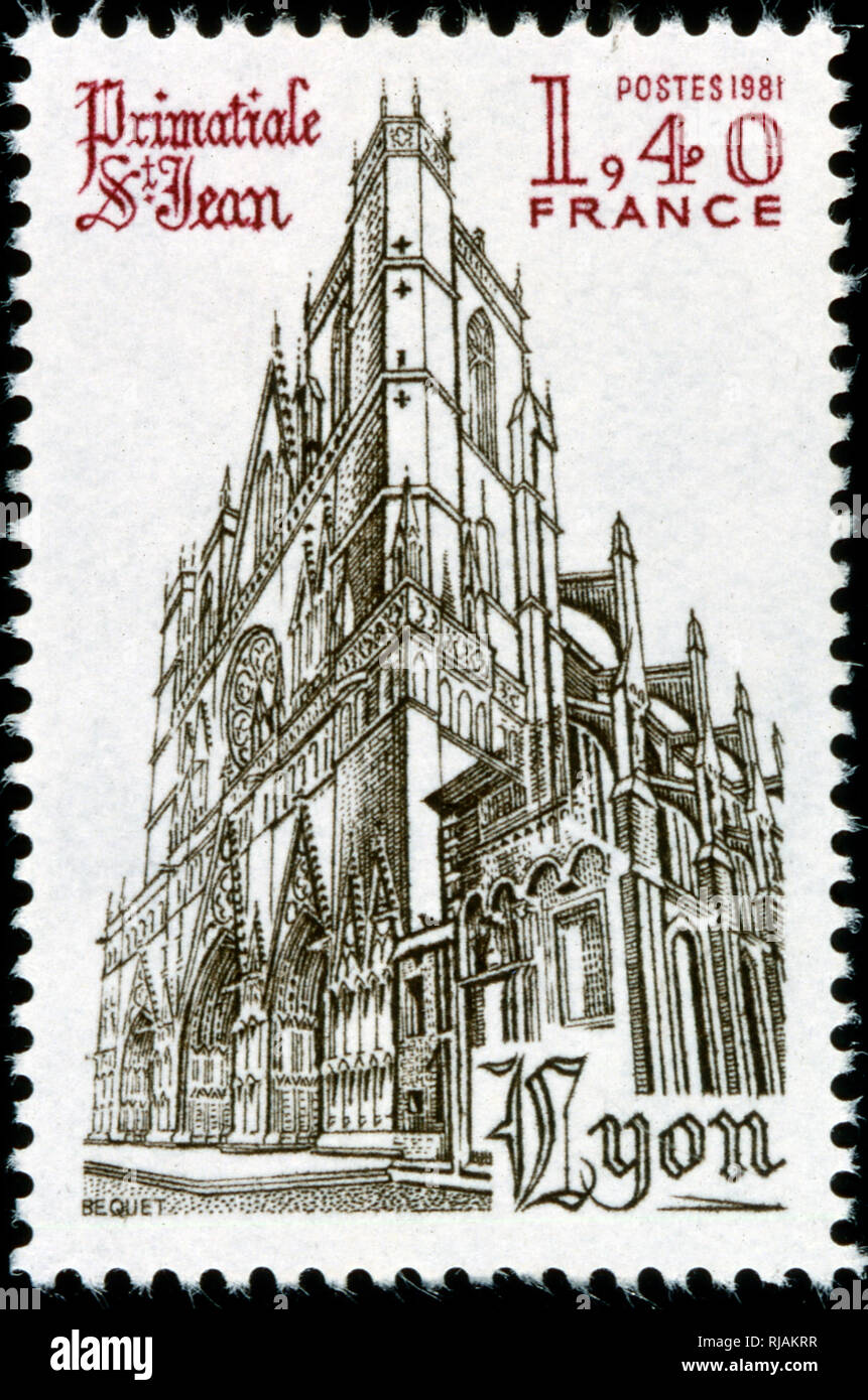 Il francese francobollo celebra la città francese di Lione Foto Stock