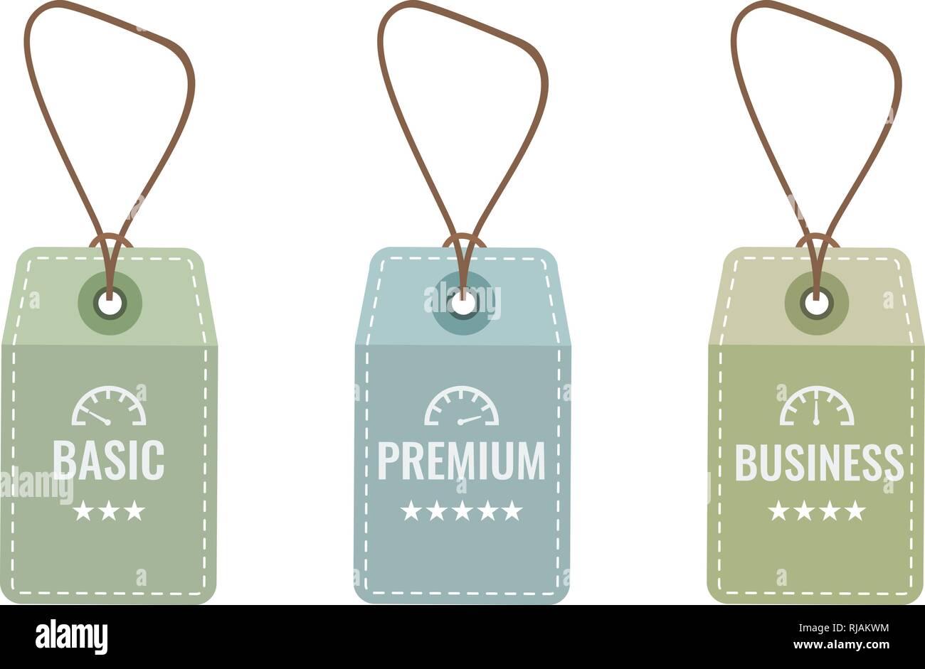 Tre semplici tag i badge con base, aziendali e gradi di premium per tre colonne modello infografico. Illustrazione Vettoriale. Illustrazione Vettoriale